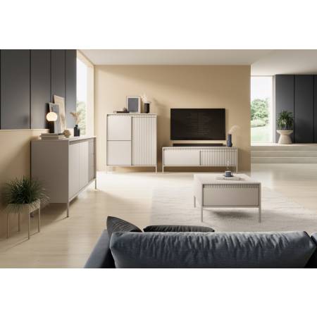 Komoda RTV ryflowane fronty SONEO beżowa